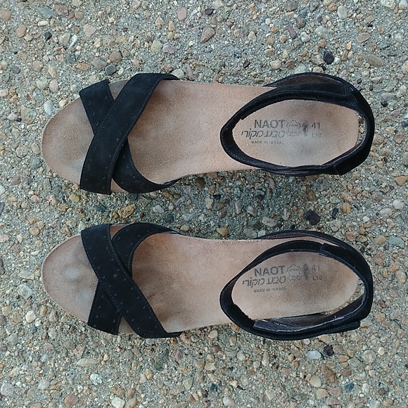 Naot black ankle strap wedge heel sandals women's sz 10 - Picture 5 of 5